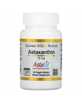 California Gold Nutrition, астаксантин, чистый исландский продукт AstaLif, 12 мг, 30 растительных мягких таблеток